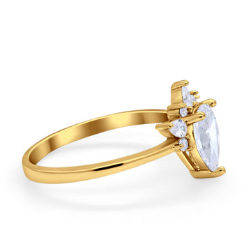 Art Deco Engagement Ring Pear Yellow Tone, Simulated Cubic Zirconia 925 Sterling Silver